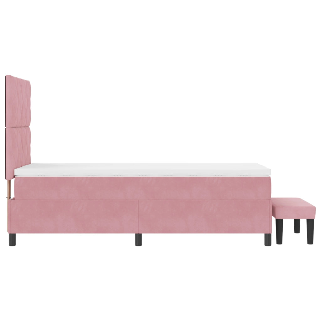 Letto a molle rosa con materasso e panchina 90x190 cm in velluto