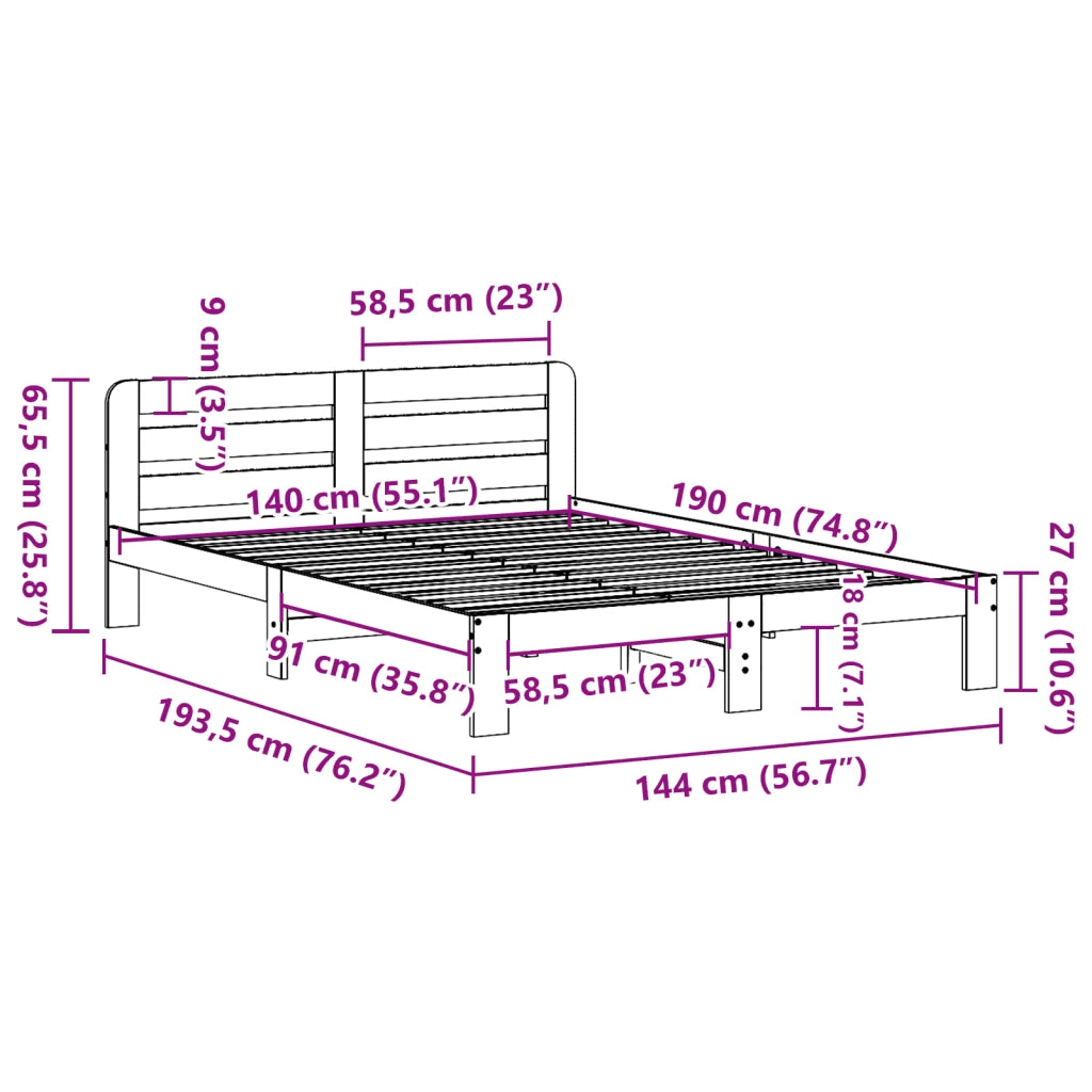 vidaXL Letto senza Materasso Marrone Cera 140x190 cm in Legno di Pino