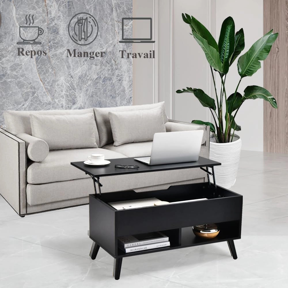 Tavolino da caffè sollevabile, tavolo da caffè con spazio nascosto di stoccaggio, tavolo sollevabile ed estensibile per il riposo o il lavoro, 80 x 40 x 58 (max) cm per il soggiorno e la sala da