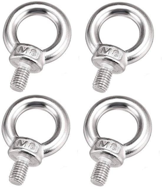 Otturatore M8 - 4 Pezzi - Acciaio Inossidabile - Anello di Sollevamento - Lunghezza Totale 46 mm - Diametro Interno dell'Anello 19,8 mm - Resistente alla Corrosione - Hefring