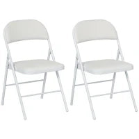 Set 2 Sedie Pieghevoli Imbottite in Finta Pelle PU e Metallo, 45x46x78 cm, Bianco