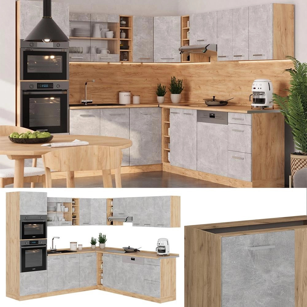 Cucina angolare completa R-Line Calcestruzzo/Rovere dorato 247 x 237 cm senza piano di lavoro Vicco