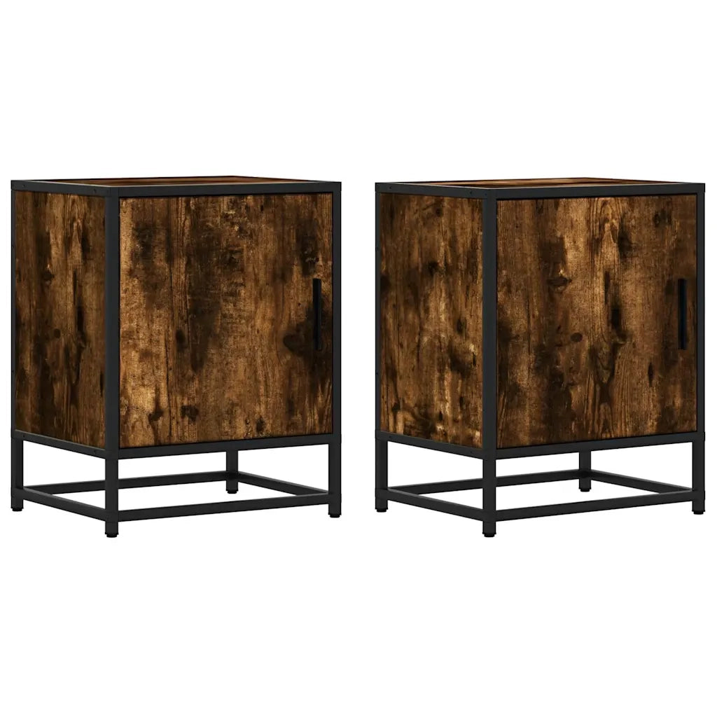Comodini Rovere Fumo 2 pz 40x31x50 cm Legno Multistrato Metallo 848714