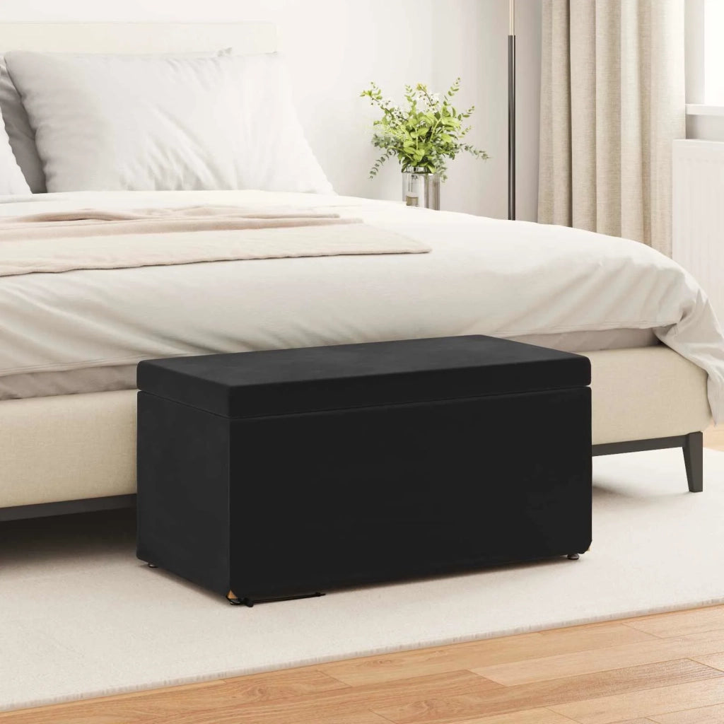 Pouf Nero 81 x 41 x 40 cm Velluto e Legno Ingegnerizzato