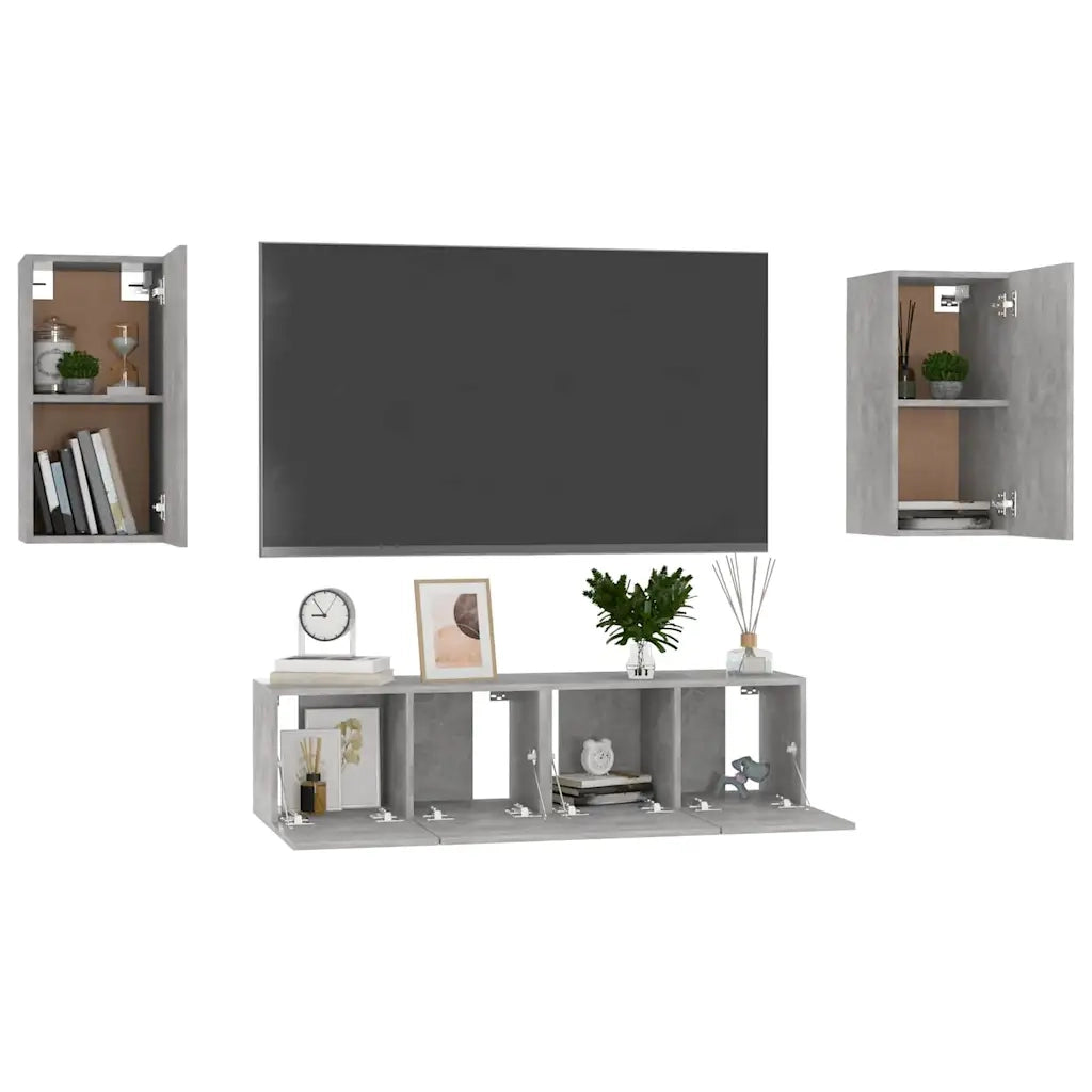 Set di Mobili Porta TV 4 pz | Armadietto TV | Mobile Porta TV Grigio Cemento in Legno Multistrato