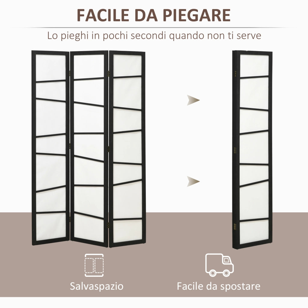 Paravento Pieghevole a 3 Pannelli ¨C Zephmum ¨C Legno, Nero e Bianco, 120x170cm