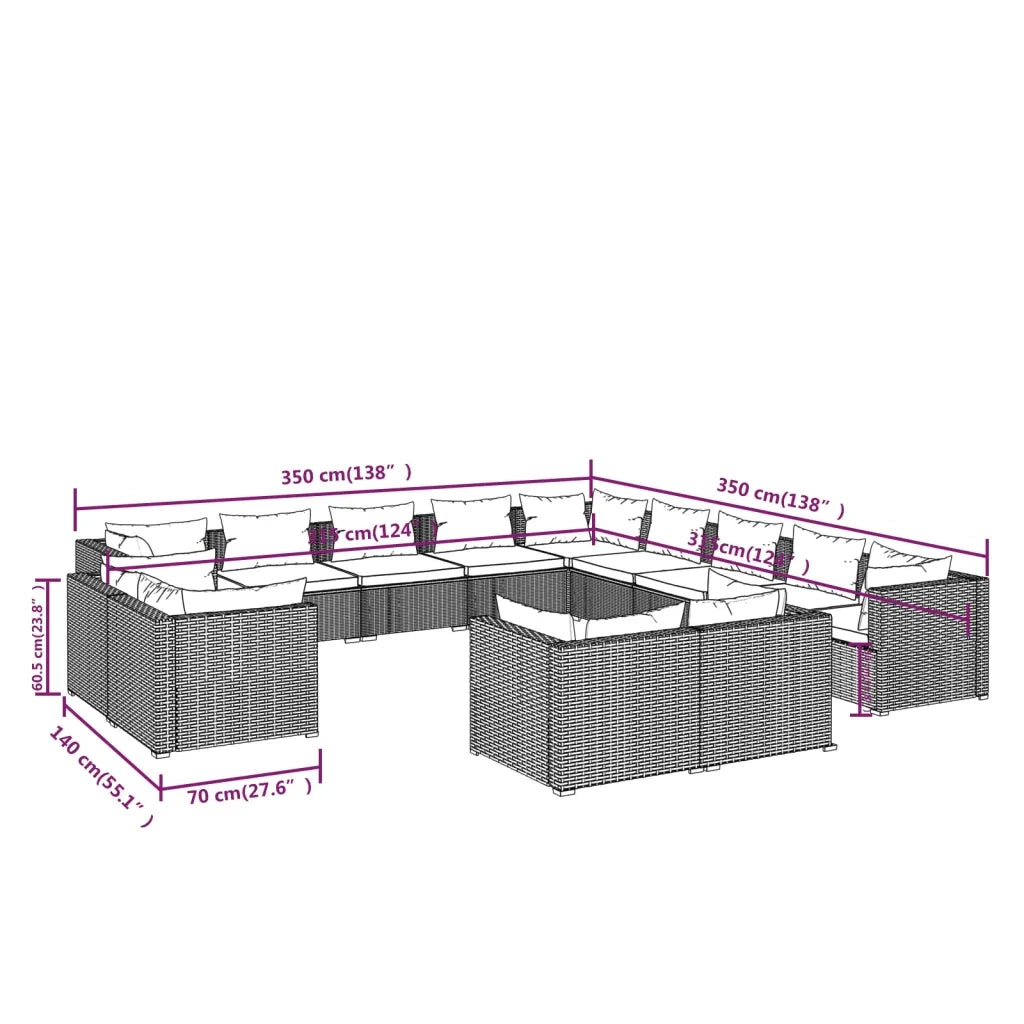 Set Divani da Giardino 13 pz con Cuscini in Polyrattan Marrone cod mxl 35196
