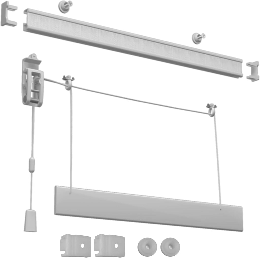 Bastone Binario per Tenda A Pacchetto A Vetro Professionale a 3 Calate in Alluminio Bianco Lunghezza 110 CM Comando a sinistra, attacco soffitto