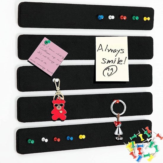 Pentole di vetro per notizie, foto e disegni, 5 pezzi, per camera da letto, ufficio e casa, decorazione per parete, 33*5*0.9cm - nero
