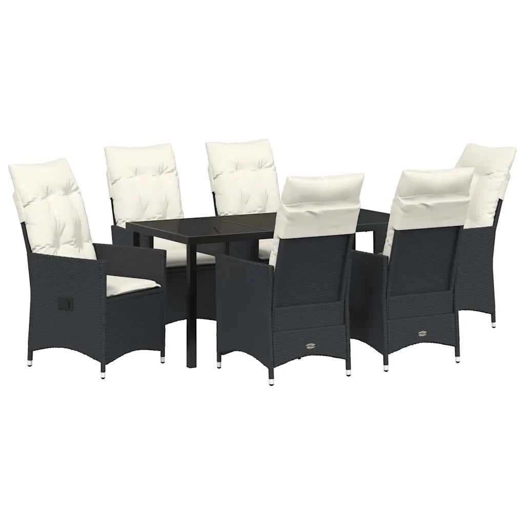 Set da Pranzo per Giardino con cuscino 7 pcs Nero polyrattan 3379538