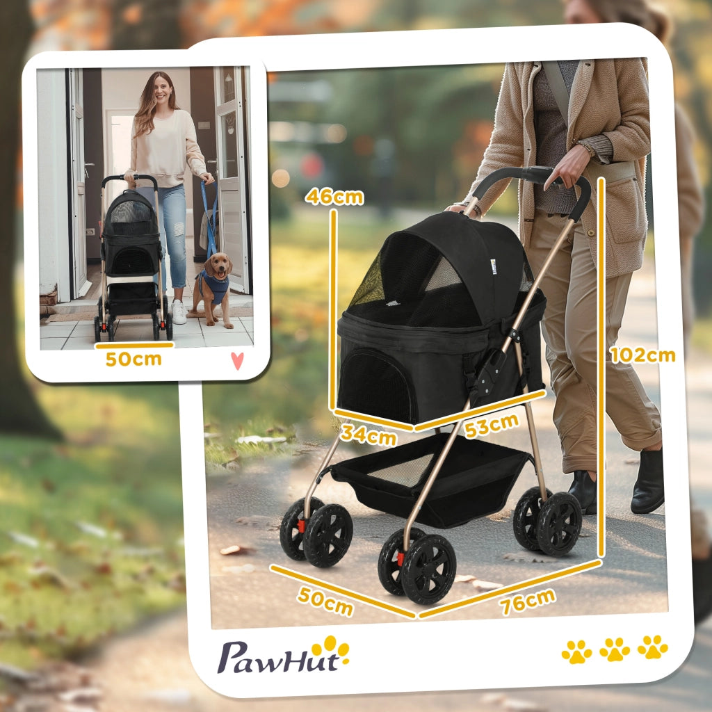 EasyComfort Passeggino per Cani 3 in 1 Pieghevole con Borsa Trasportino e Cestino Inferiore, Nero