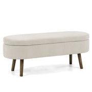 Panca contenitore ovale - con seduta imbottita e vano portaoggetti - in chenille beige