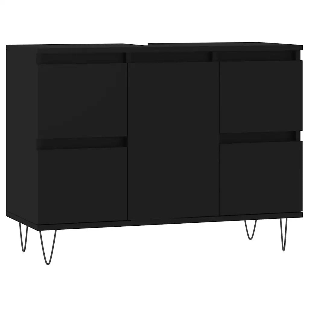 Mobile contenitore moderno per il bagno 80 x 33 x 60 cm con gambe in ferro in stile industriale e finitura in legno nero. Codice articolo: 02_0049077.