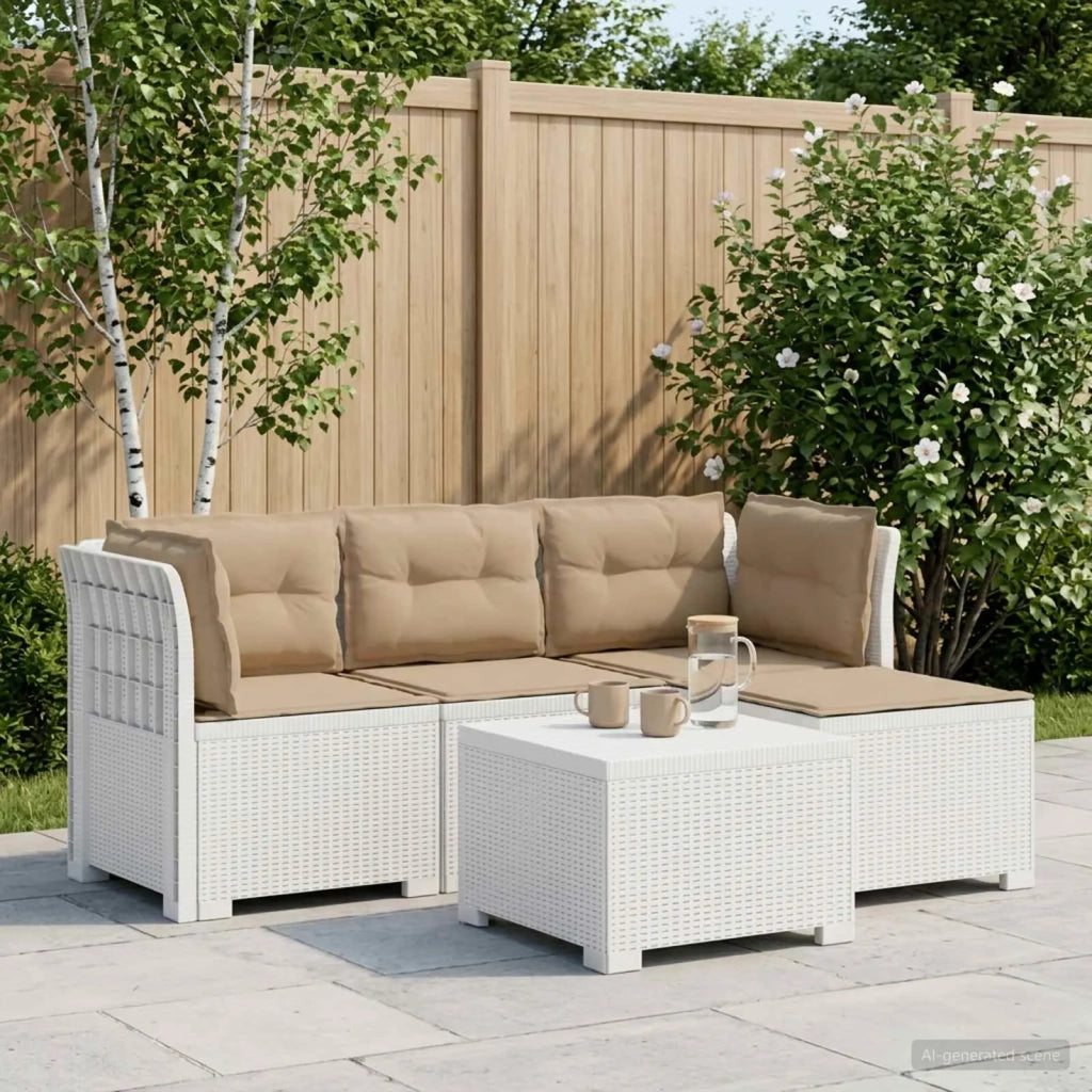 Divano da giardino 4 posti con cuscini aspetto rattan PP Bianco 3443952