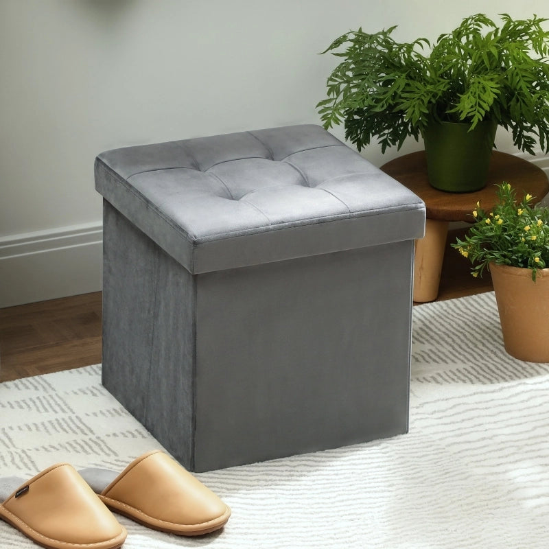 POUF Contenitore Pieghevole 38x38x38 cm Grigio in poliestere