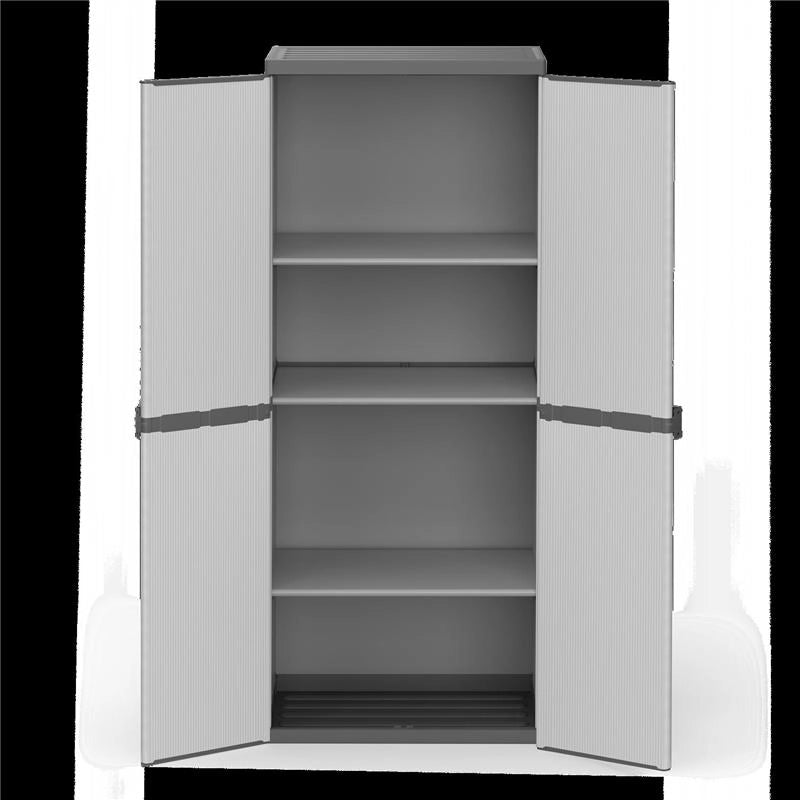 ARMADIO IN RESINA CON RIPIANI 2 ANTE DA INTERNO E ESTERNO 68X40X165 CM GRIGIO CHIARO