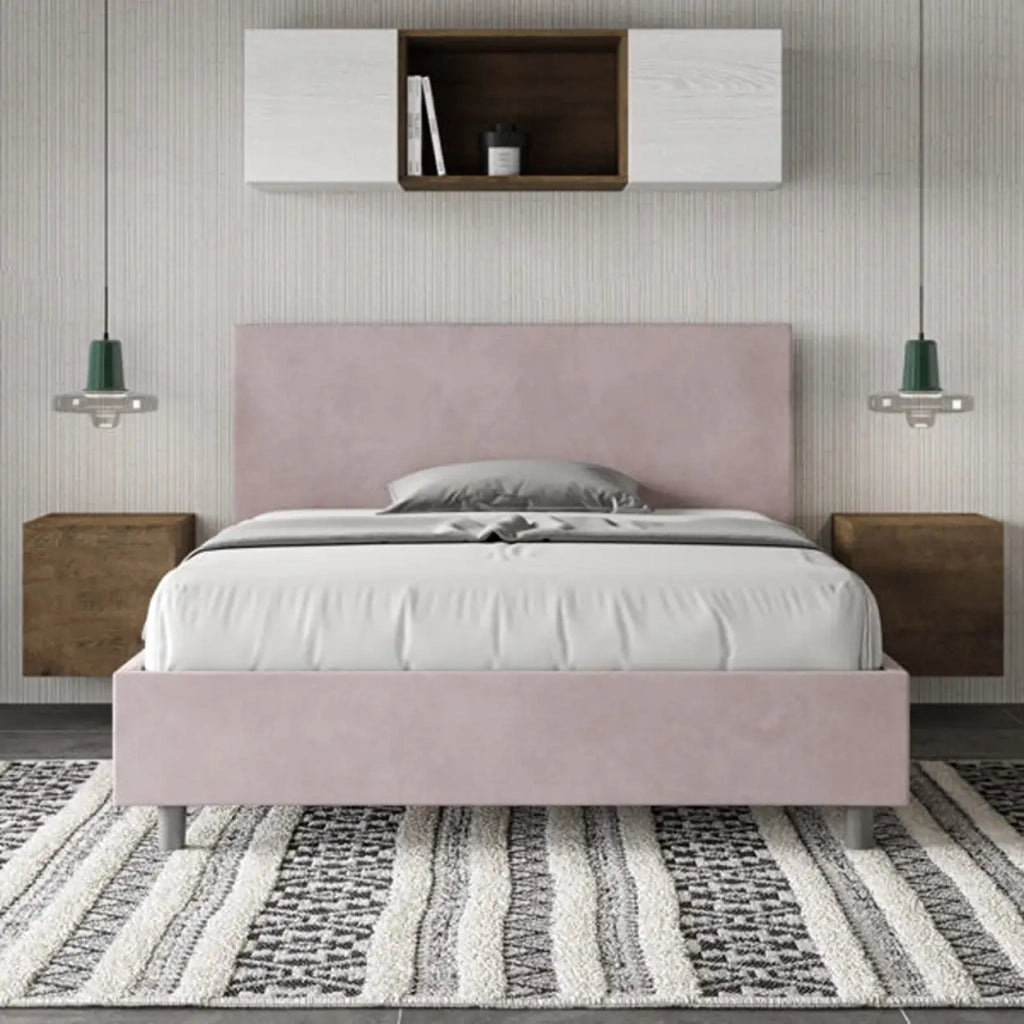 Letto matrimoniale francese senza rete imbottito 140x210 microfibra glicine Adele