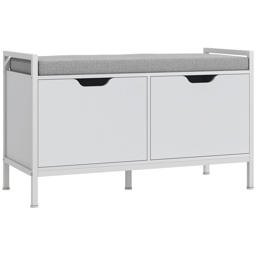 Panca portascarpe con cuscino ¨C zephmum ¨C 2 ante, bianco, 84x35x50 cm