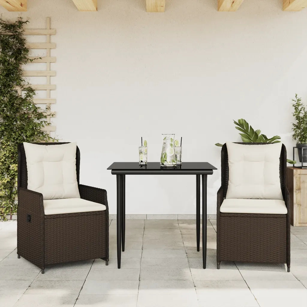 Set da Pranzo da Giardino 3pz | Set Salotto da Giardino con Cuscini in Polyrattan Marrone