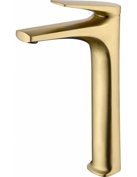 IMEX Miscelatore monocomando per lavabo alto in ottone con finitura oro spazzolato cartuccia ceramica Ø28 mm altezza 288 mm canna 175 mm set 2 flessibili 3-8 inclusi – Modello BDD055-3OC