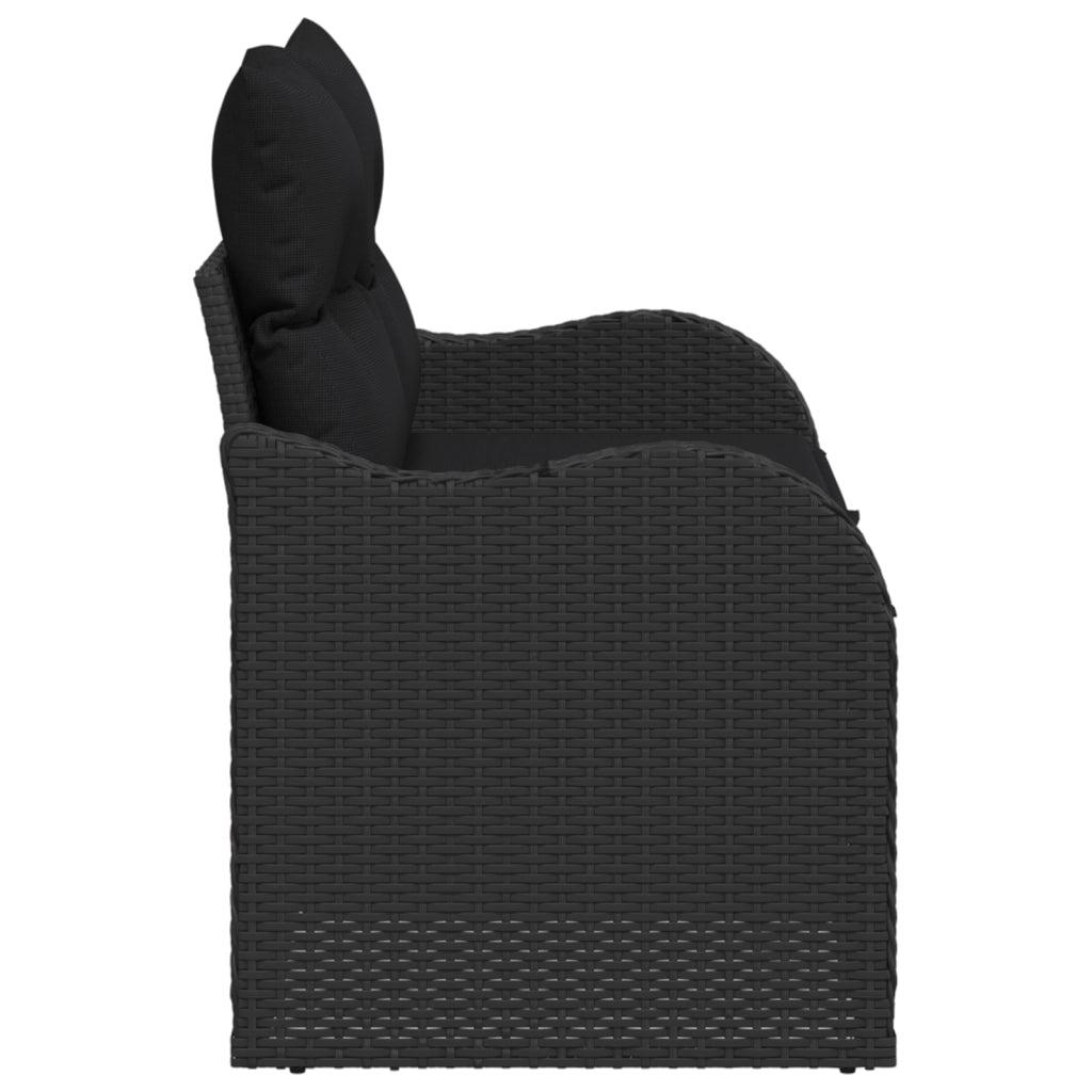 Divano da giardino a 2 posti con cuscini in poly rattan nero