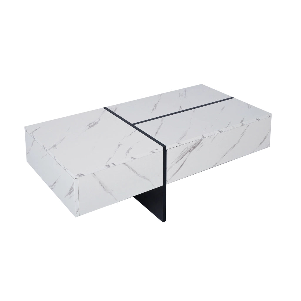 TAVOLINO DA SALOTTO 100x50x34,5 cm Bianco Lucido, 3 cassetti, LED App