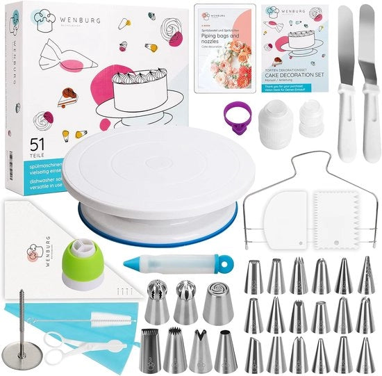 Set di decorazione per torte rotante 51 pezzi con tavola rotante 28 cm, sacchetti spray e accessori per principianti e professionisti