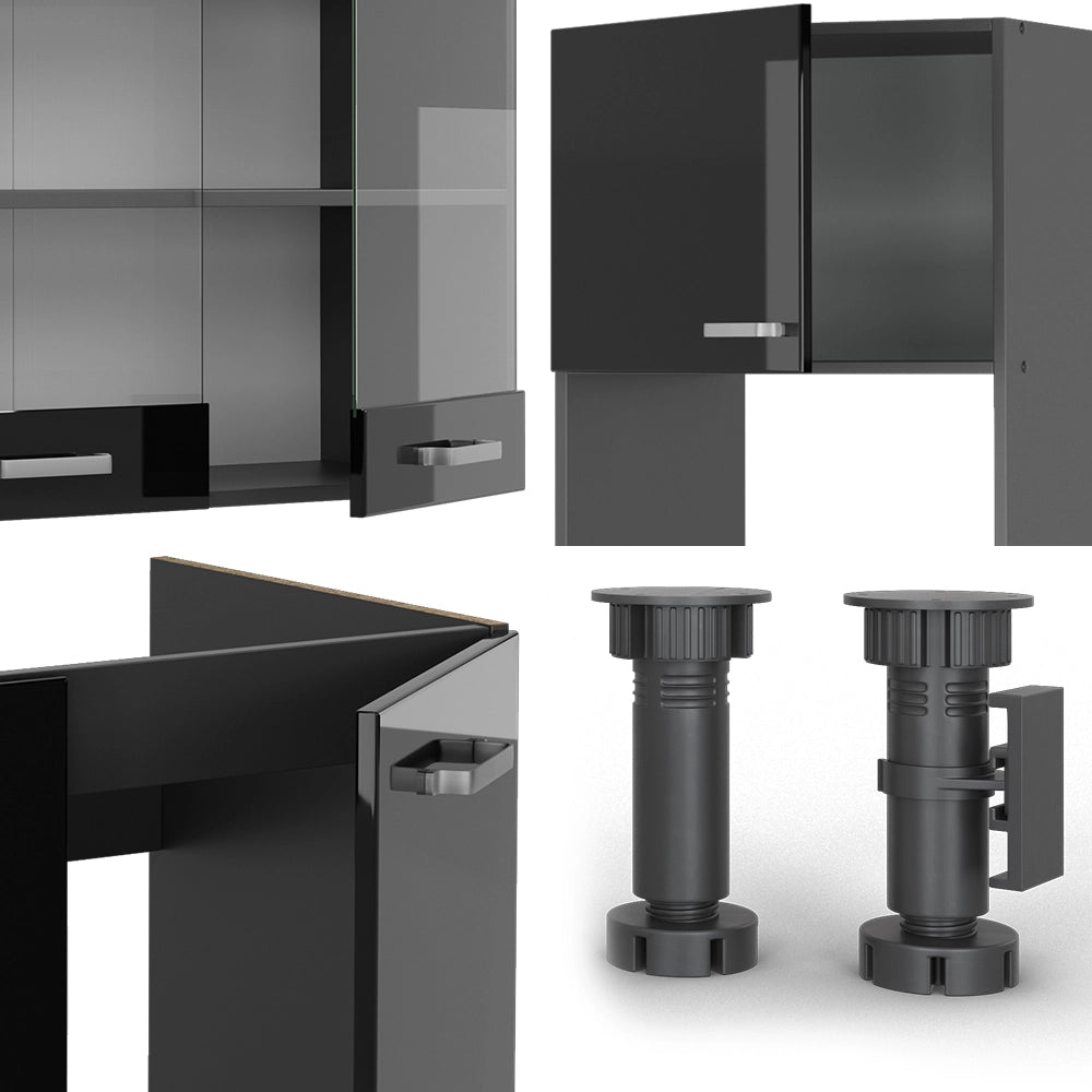 Vicco Cucina angolare completa Nero lucido/antracite 237 x 247 cm , PL Antracite
