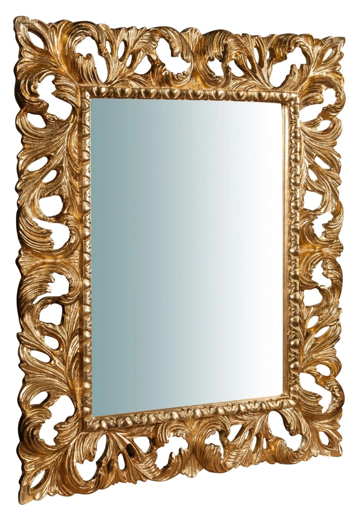 Biscottini Specchiera da parete verticale/orizzontale in legno finitura foglia oro anticato L82xPR6xH101 cm Made in Italy