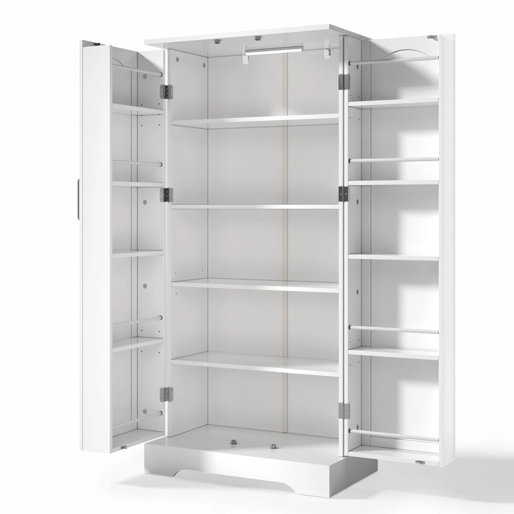 Mobile Dispensa 60x35x128 cm Bianco con LED Sensore; 2 Ante; Ripiani Regolabili e Sistema Antiribaltamento