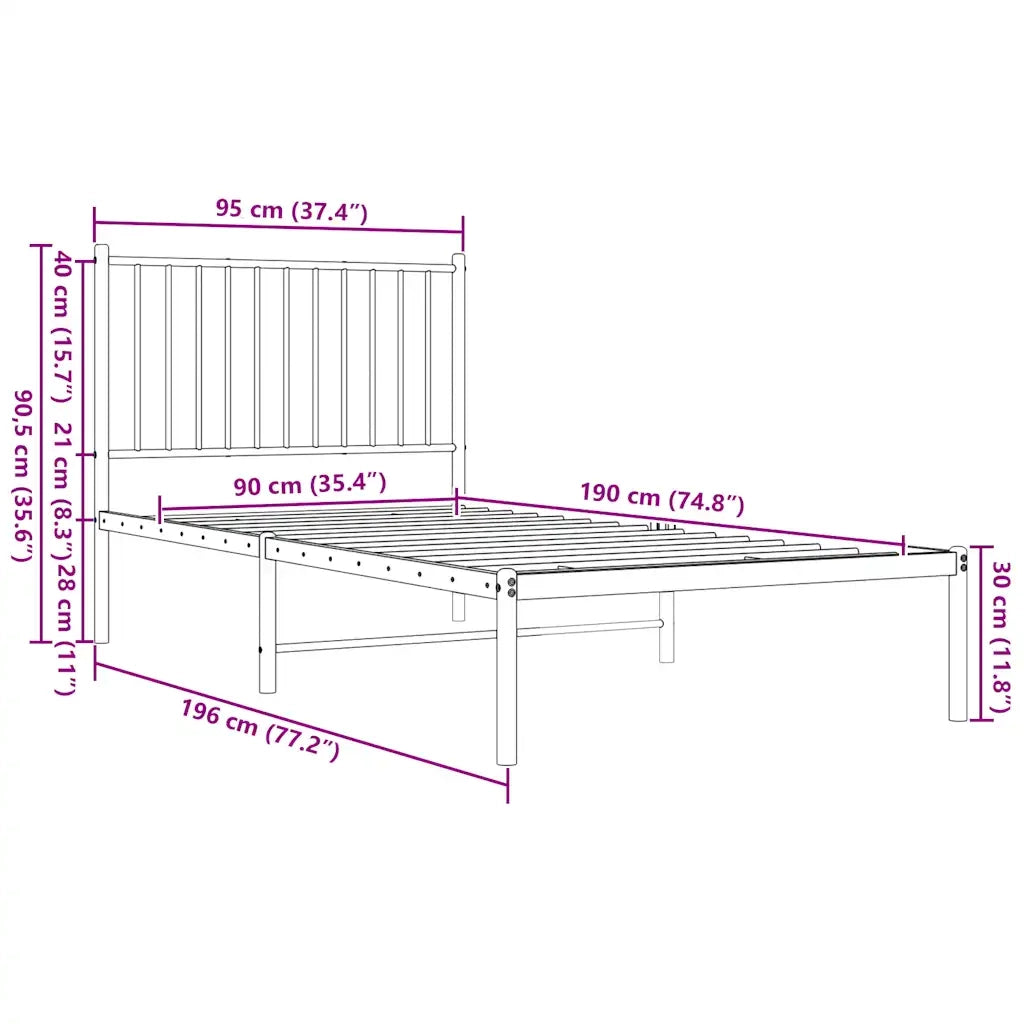 Giroletto con Testiera-Struttura Letto con testiera Metallo Bianco 90x190 cm 206396