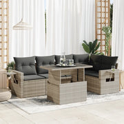 Set Divano da Giardino 6pz con Cuscini Grigio Chiaro Polyrattan