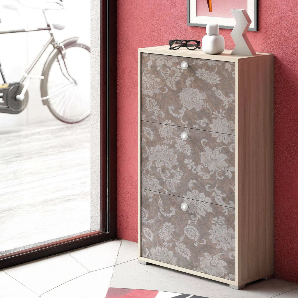 Mobile Portascarpe Axinite, Scarpiera 18 Paia Made in Italy, 67x28x112h cm Marrone Rovere