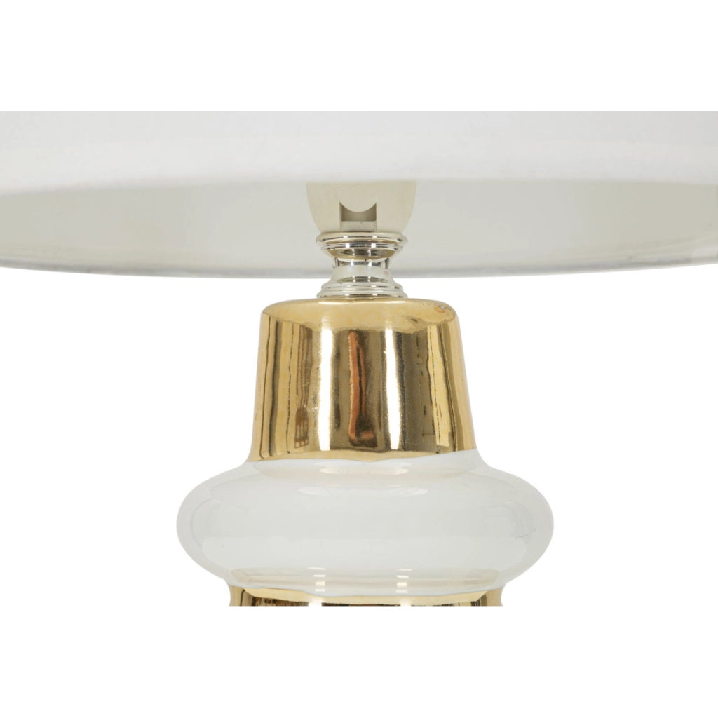 Lampada da tavolo Liara Bianca e Oro in ceramica con paralume in tessuto — Ø 23×32 cm