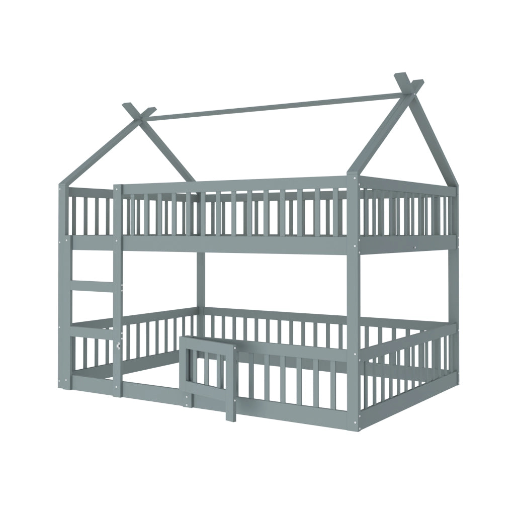 Letto a castello per bambini 140x200 cm grigio con scala