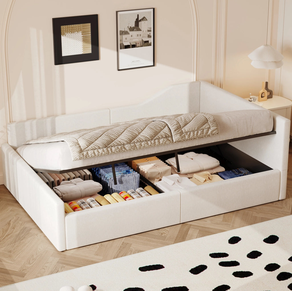Tagesbett imbottito 140x200 cm con contenitore, beige