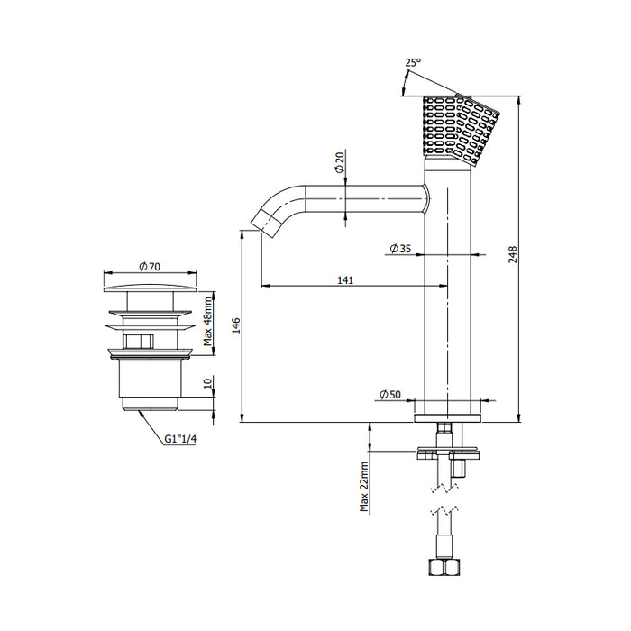 Miscelatore per lavabo altezza media senza foro sul corpo con scarico click-clack - serie Celebrity