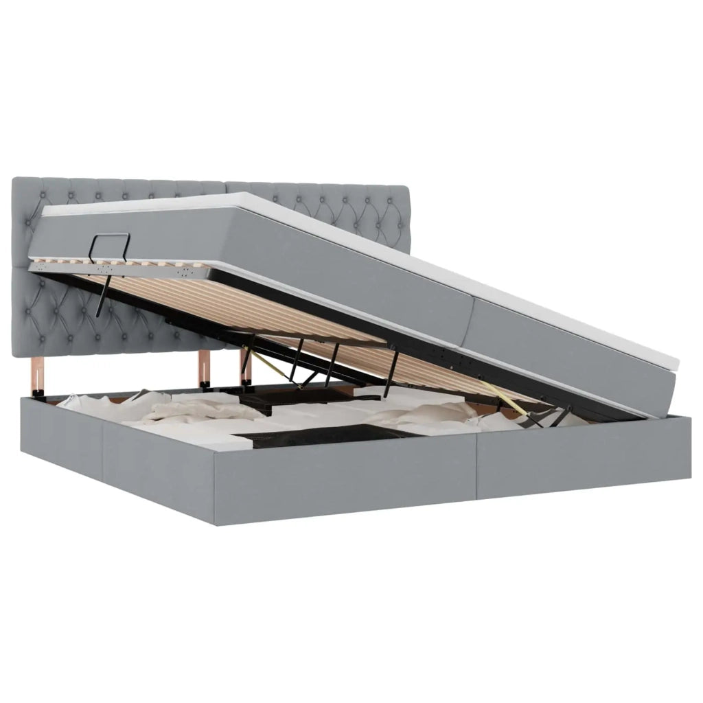 Letto con contenitore e LED con led Grigio chiaro 200 x 200 cm