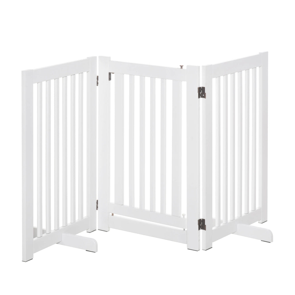 Barriera estensibile a forbice con tre pannelli e porta centrale, in MDF, bianco, 155 × 1,5 × 76 cm