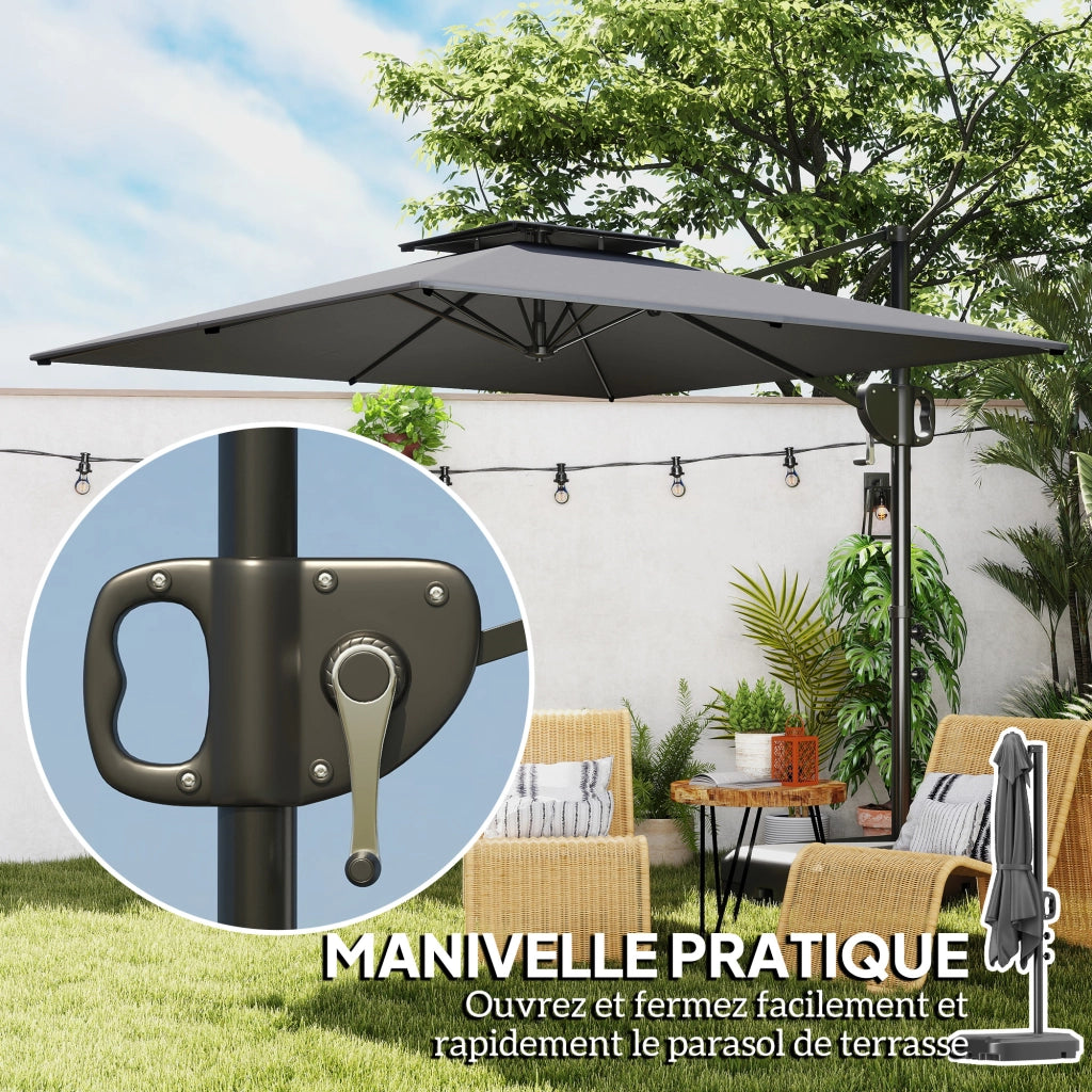 Parasol de'portato quadrato 2,5x2,5 m ¨C Zephmum ¨C Grigio scuro con manovella e 2 basi