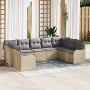 Set Divano da Giardino 9 Pezzi con Cuscini Beige in Rattan Polietilene