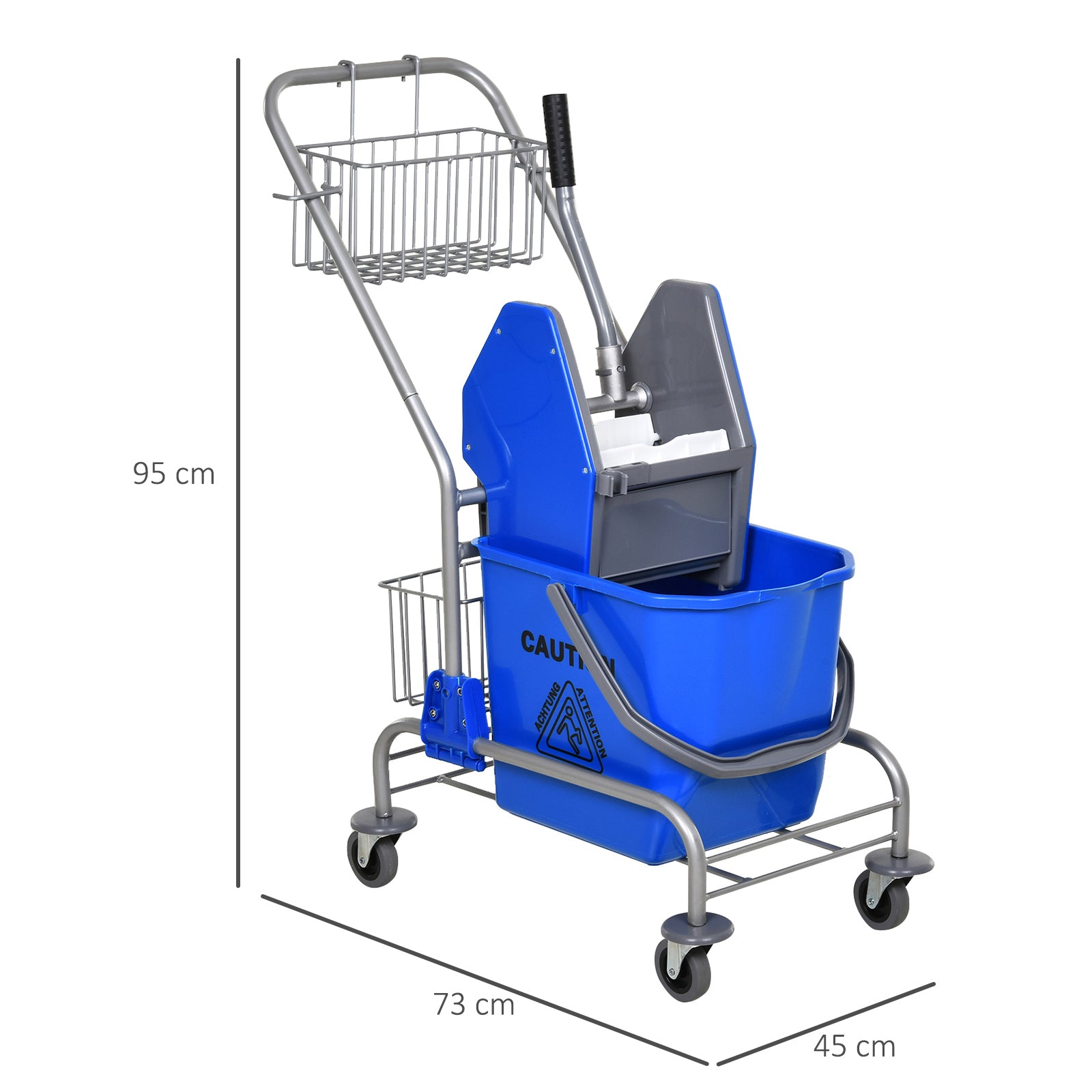 Carrello delle Pulizie Professionale con Secchio da 26L Strizzatore e Cestini a Rete Blu