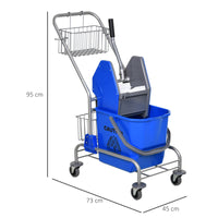 Carrello delle Pulizie Professionale con Secchio da 26L Strizzatore e Cestini a Rete Blu