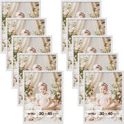 Cornice per Foto 30x40 cm Set di 10 Cornice da Parete e Tavolo, Portafoto in Legno Massello e Pannello in Plastica, Collage Foto, Bianco