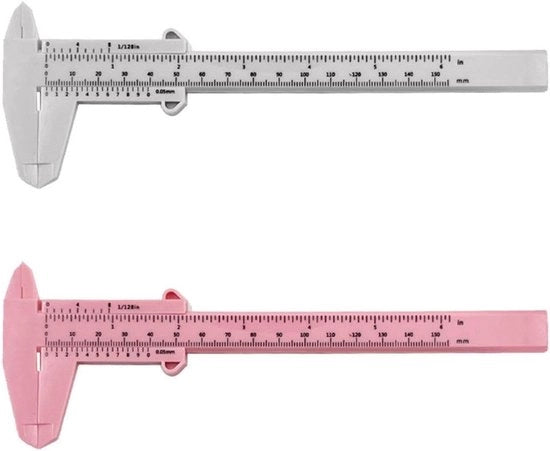 Messa di misurazione in plastica con scala doppia, strumenti di misura, set di linee di misura studentesche, linee di misura mini (bianco, rosa), set da 2.