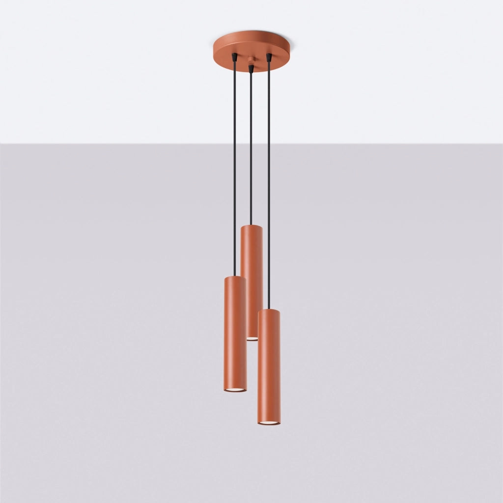 Lampada da parete a LED GU10 IP20 LAGOS a 3 luci in tubo d'acciaio rosso ocra