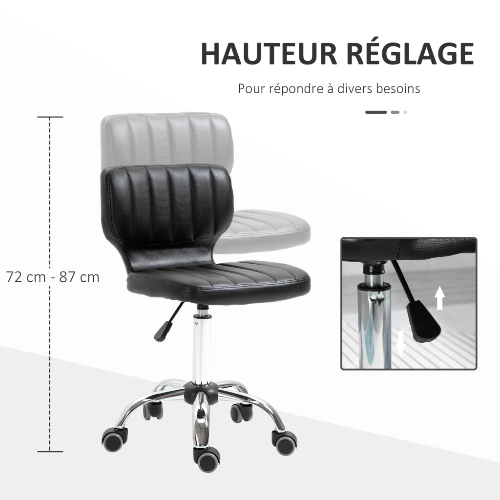 Sgabello Girevole con Ruote ¨C Minimal ¨C Nero, Rivestimento Sintetico, Altezza Regolabile 47-62 cm