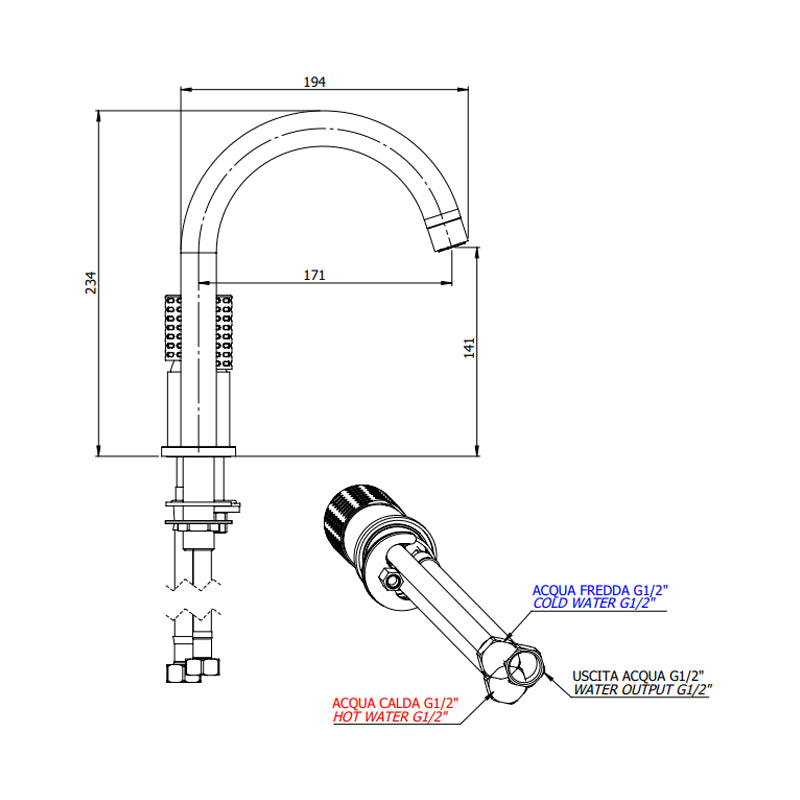 Miscelatore per lavabo a due fori senza scarico -serie Celebrity