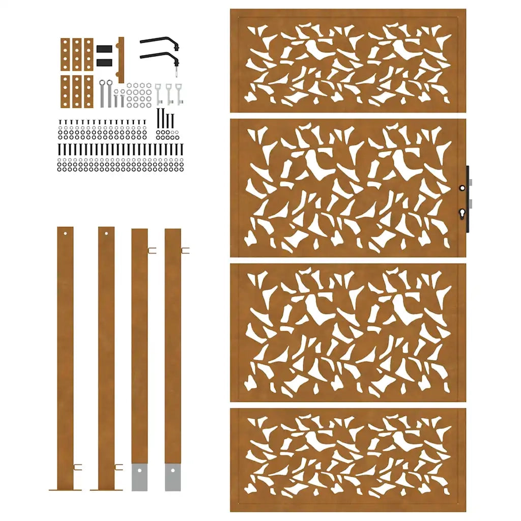 Cancello da giardino 100x200 cm in acciaio corten con design a foglia 4100968
