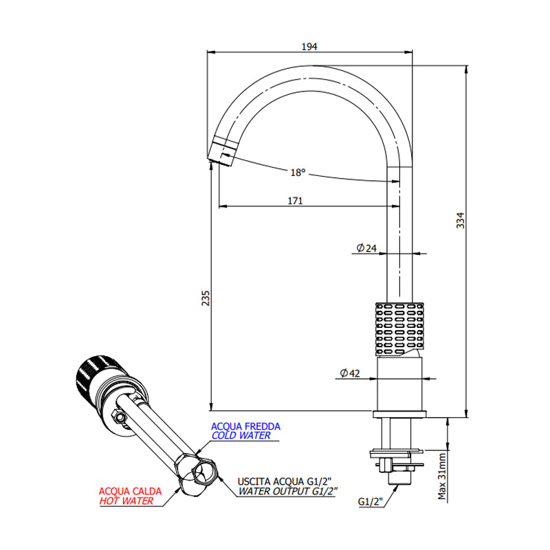 Miscelatore lavabo a due fori con bocca L senza scarico - serie Celebrity